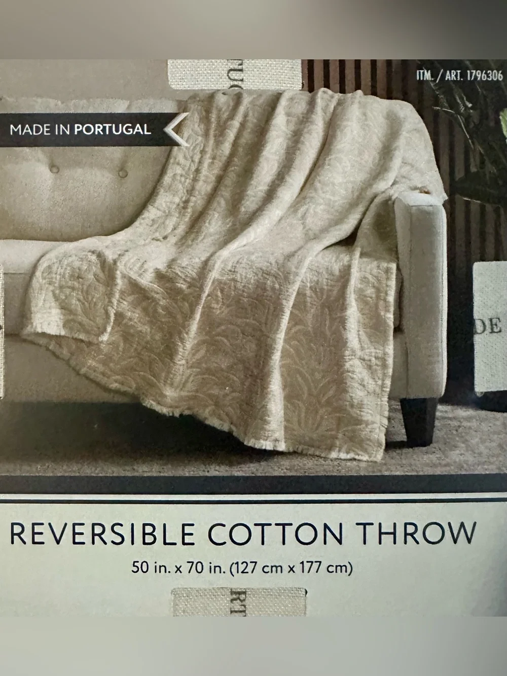 🎁Nemcor Made in Portugal Reversible Cotton Throw Blanket -Tan and Cream- 50”x70”